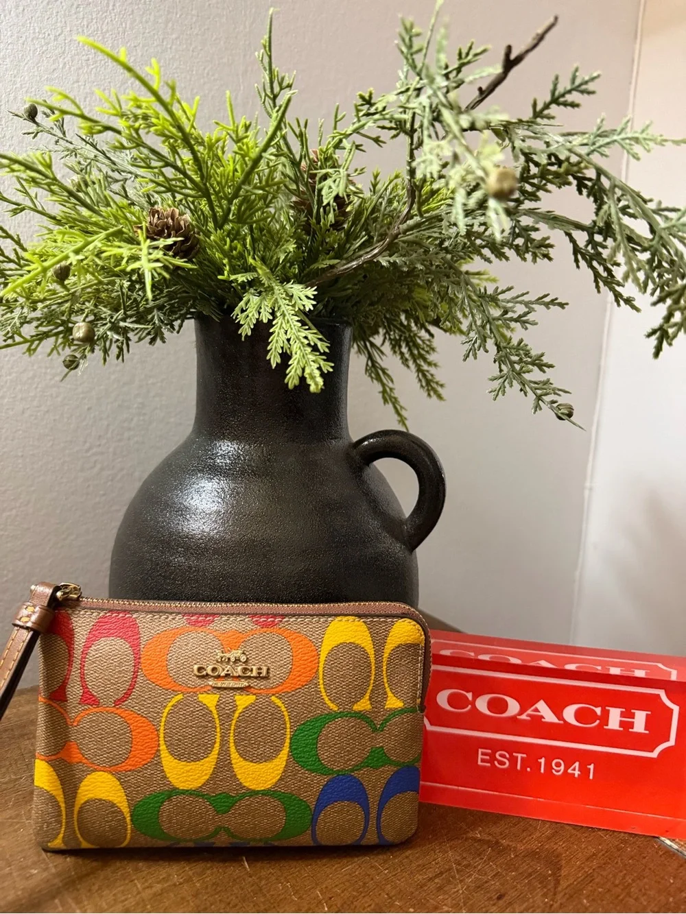 Coach Signature Rainbow Corner Zip Wristlet